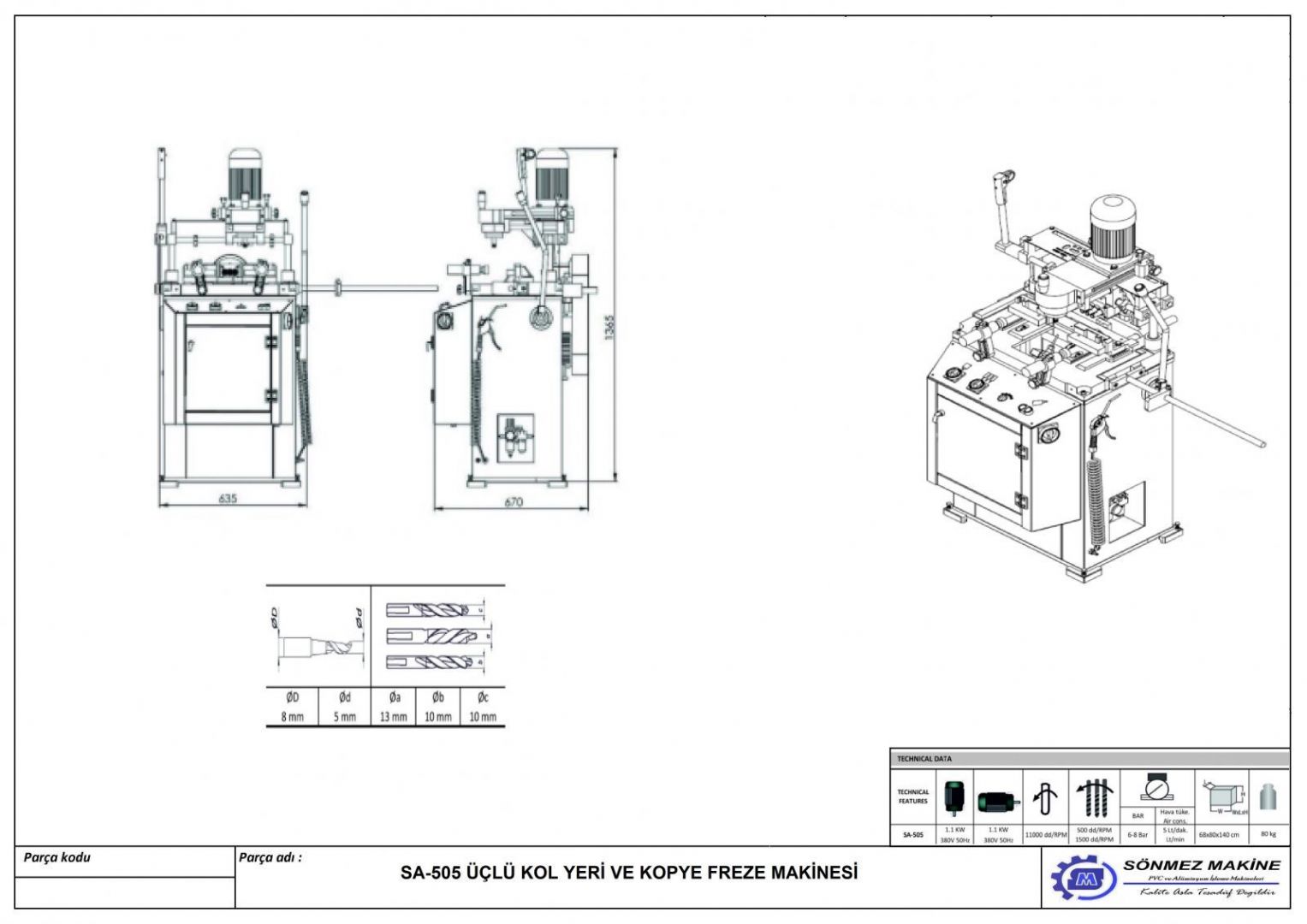 TRIPLE HANDLE PLATE, COPY MILLING MACHINE SA505-AL