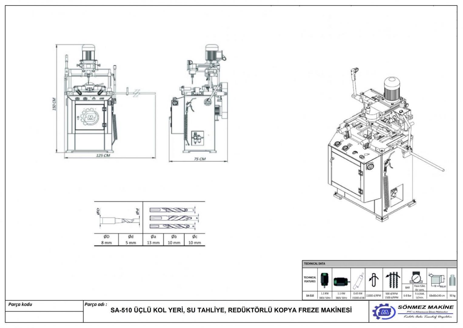 TRIPLE HANDLE, WATER DISPENSER, COPY MILLING MACHINE WITH REDUCTERS SA510-AL